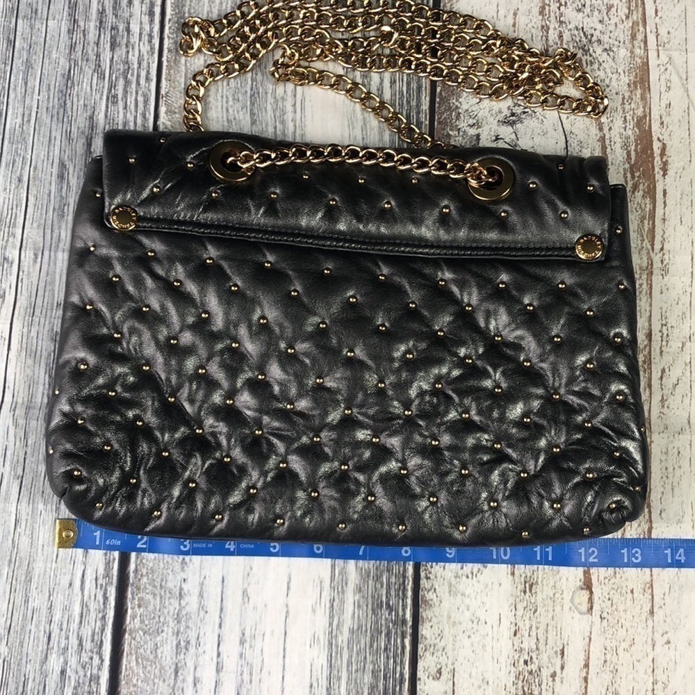Badgley Mischka Gold Studded Dark Gray Cross Bag - Picture 4 of 9